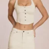 Virella Denim Low-Rise Skort i Ivory