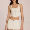 Virella Denim Low-Rise Skort i Ivory