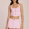 Virella denimskort med låg midja i blommig rosa