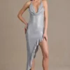 Vivienne Premium Embellished Plunge Asymmetric Maxi Klänning i silver