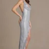 Vivienne Premium Embellished Plunge Asymmetric Maxi Klänning i silver