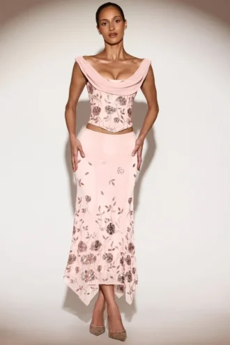 Winika Embellished Mid-Rise Hanky-Hem Midaxi Kjolar i rosa