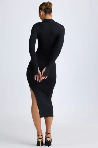 Yael Modal Plunge V-Neck Midaxi Klänning i svart