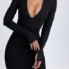 Yael Modal Plunge V-Neck Midaxi Klänning i svart