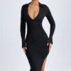Yael Modal Plunge V-Neck Midaxi Klänning i svart