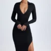 Yael Modal Plunge V-Neck Midaxi Klänning i svart