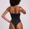Yelda Satin Plunge Neck Lace Up Corset Bodys i svart