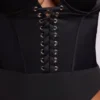 Yelda Satin Plunge Neck Lace Up Corset Bodys i svart