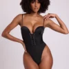 Yelda Satin Plunge Neck Lace Up Corset Bodys i svart