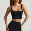 Yolanda Pointelle-Knit Crop Top i svart