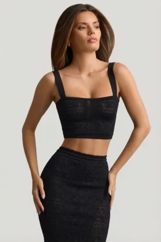 Yolanda Pointelle-Knit Crop Top i svart