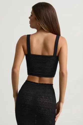 Yolanda Pointelle-Knit Crop Top i svart
