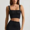 Yolanda Pointelle-Knit Crop Top i svart