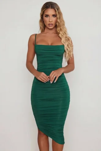 You’re My Type Cowl Neck Ruched Bodycon Midi Klänning i grönt