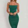 You’re My Type Cowl Neck Ruched Bodycon Midi Klänning i grönt