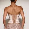 Yulea Satin Draped Lace-Up Corset Top i guld