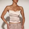 Yulea Satin Draped Lace-Up Corset Top i guld