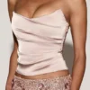 Yulea Satin Draped Lace-Up Corset Top i guld