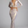 Zahra Mid Rise Metallic Jersey Gown Kjol i ljusguld