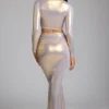 Zahra Mid Rise Metallic Jersey Gown Kjol i ljusguld
