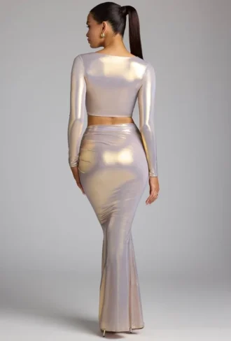 Zahra Mid Rise Metallic Jersey Gown Kjol i ljusguld
