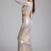 Zahra Mid Rise Metallic Jersey Gown Kjol i ljusguld