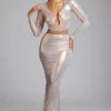 Zahra Mid Rise Metallic Jersey Gown Kjol i ljusguld