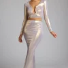 Zahra Mid Rise Metallic Jersey Gown Kjol i ljusguld