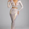 Zahra Mid Rise Metallic Jersey Gown Kjol i ljusguld