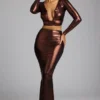 Zahra Mid Rise Metallic Jersey Gown Kjolar i kopparbrons