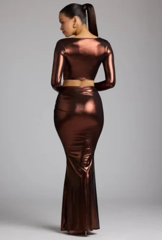 Zahra Mid Rise Metallic Jersey Gown Kjolar i kopparbrons