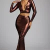 Zahra Mid Rise Metallic Jersey Gown Kjolar i kopparbrons