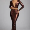 Zahra Mid Rise Metallic Jersey Gown Kjolar i kopparbrons