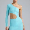 Zanab Metallic Cut-Out One-Shoulder Miniklänning i isblått