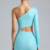 Zanab Metallic Cut-Out One-Shoulder Miniklänning i isblått
