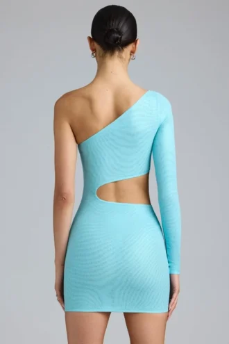 Zanab Metallic Cut-Out One-Shoulder Miniklänning i isblått