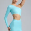 Zanab Metallic Cut-Out One-Shoulder Miniklänning i isblått