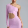 Zanab Metallic Cut-Out One-Shoulder Miniklänning i violettrosa