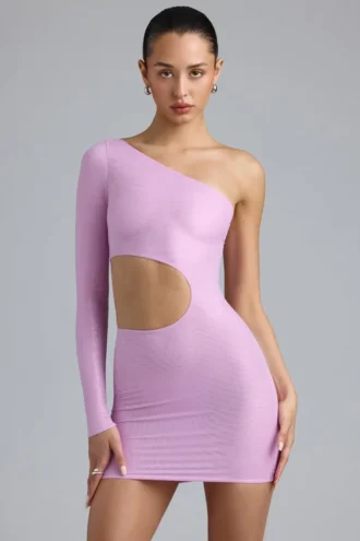 Zanab Metallic Cut-Out One-Shoulder Miniklänning i violettrosa