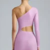 Zanab Metallic Cut-Out One-Shoulder Miniklänning i violettrosa