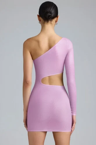 Zanab Metallic Cut-Out One-Shoulder Miniklänning i violettrosa