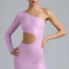 Zanab Metallic Cut-Out One-Shoulder Miniklänning i violettrosa