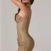 Zara Miniklänning med bandeau-top och draperad midja i guld