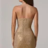 Zara Miniklänning med bandeau-top och draperad midja i guld
