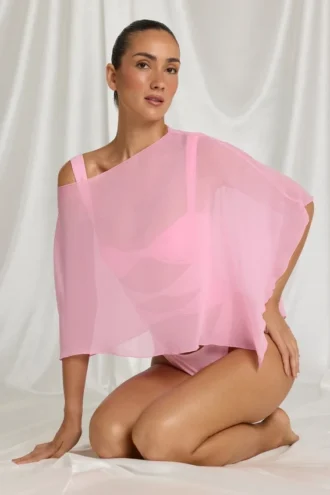 Zarayah genomskinlig poncho i Candyfloss Pink