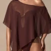 Zarayah genomskinlig poncho i espressobrun