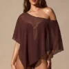 Zarayah genomskinlig poncho i espressobrun