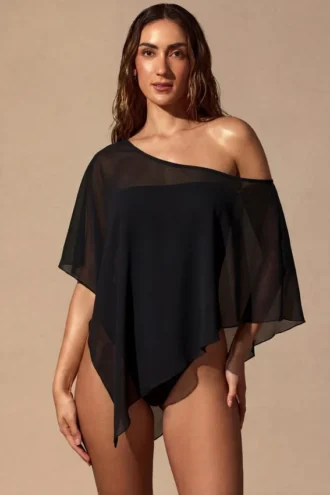 Zarayah Sheer Poncho i svart