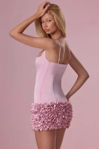 Zelia miniklänning i satin i Blush Pink