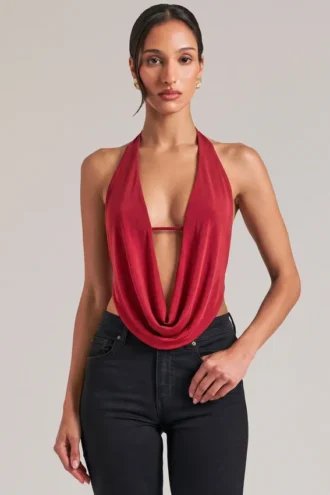 Zenna draperad cowl-top i körsbärsrött